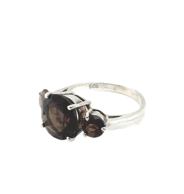 Sterling Silver Smokey Quartz Trilogy Ring