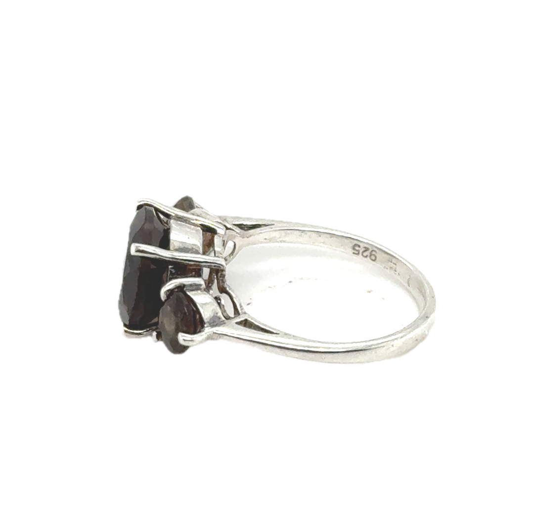 Sterling Silver Smokey Quartz Trilogy Ring