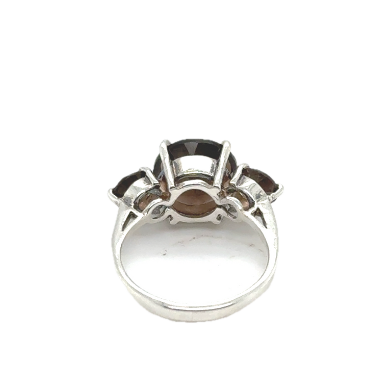 Sterling Silver Smokey Quartz Trilogy Ring