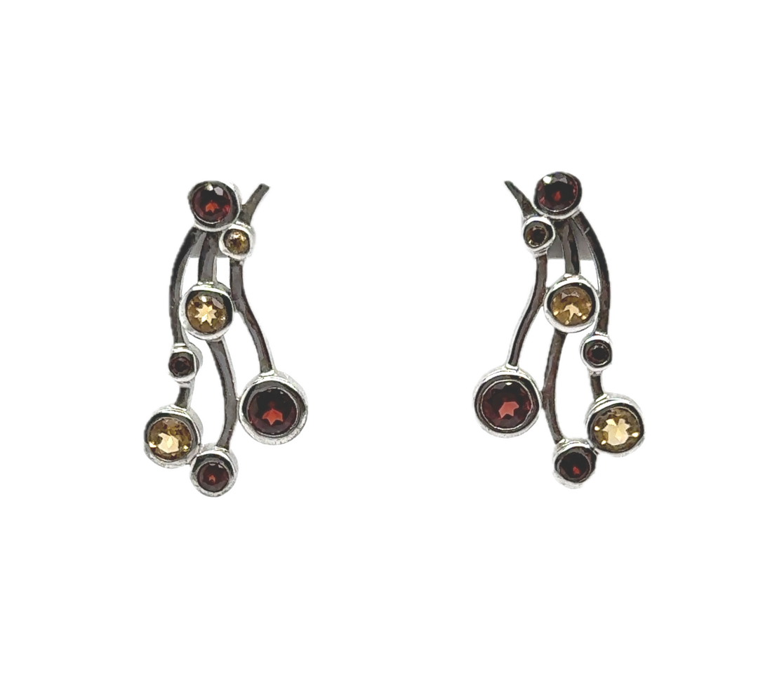 Sterling Silver Garnet &amp; Citrine Fancy Earrings