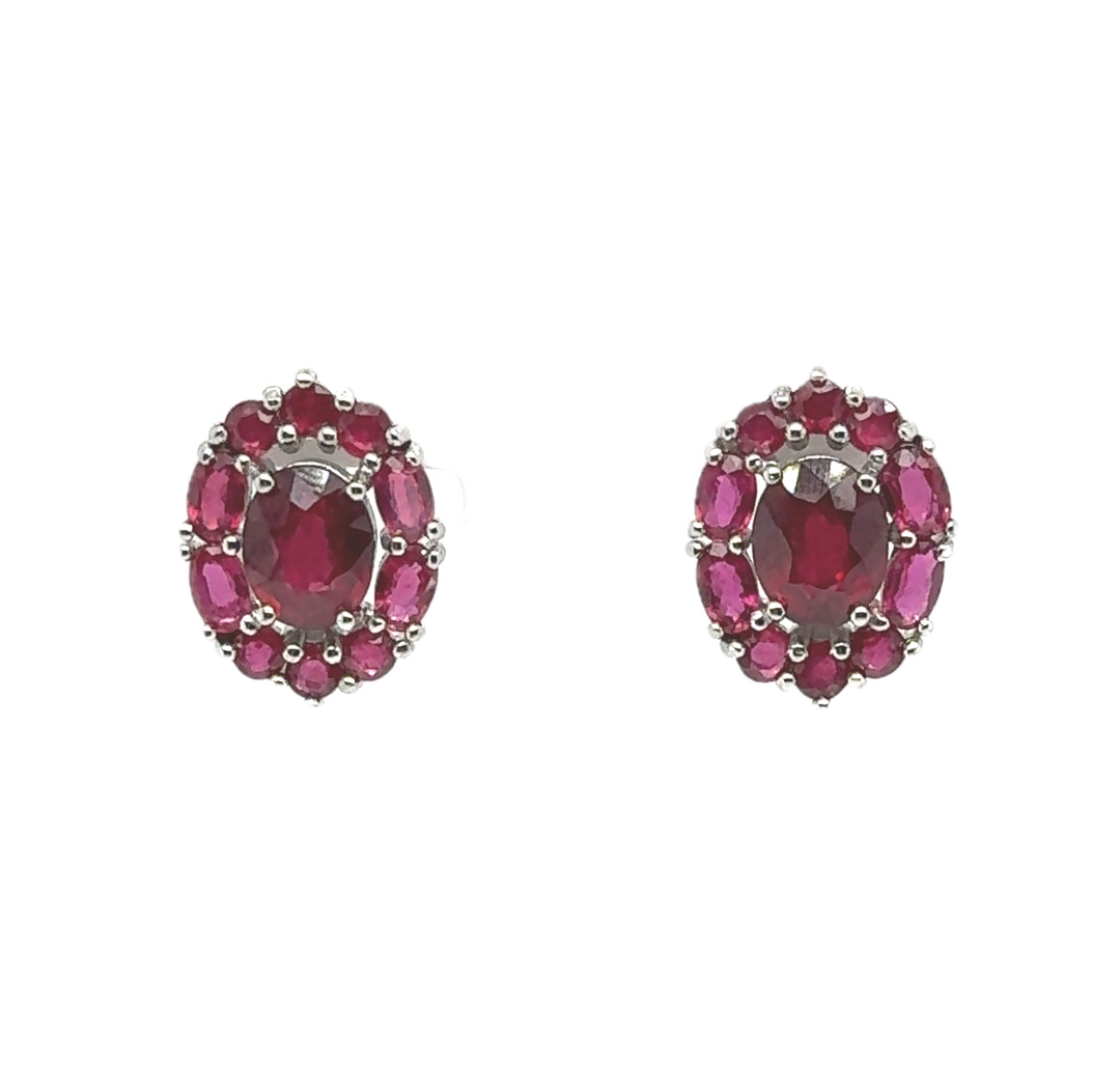 Sterling Silver Byron Ruby Cluster Earrings