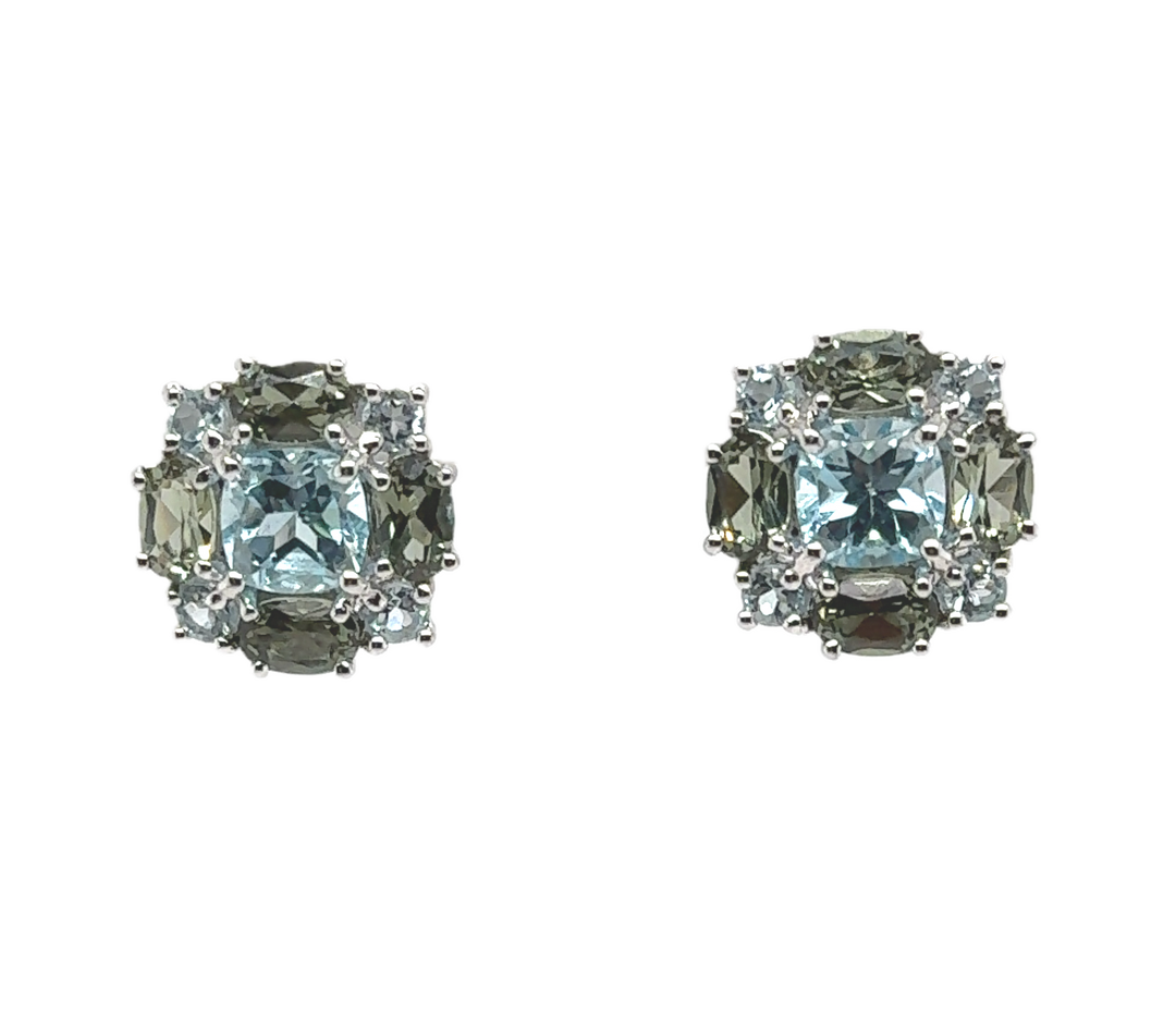 Sterling Silver Green Amethyst &amp; Blue Topaz Earrings