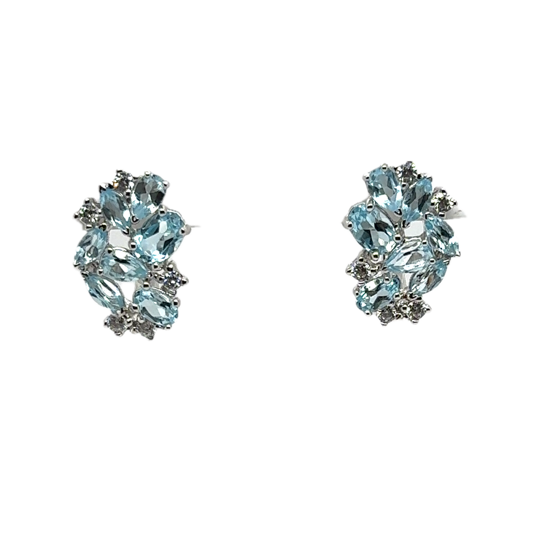 Sterling Silver Blue Topaz Cluster Earrings