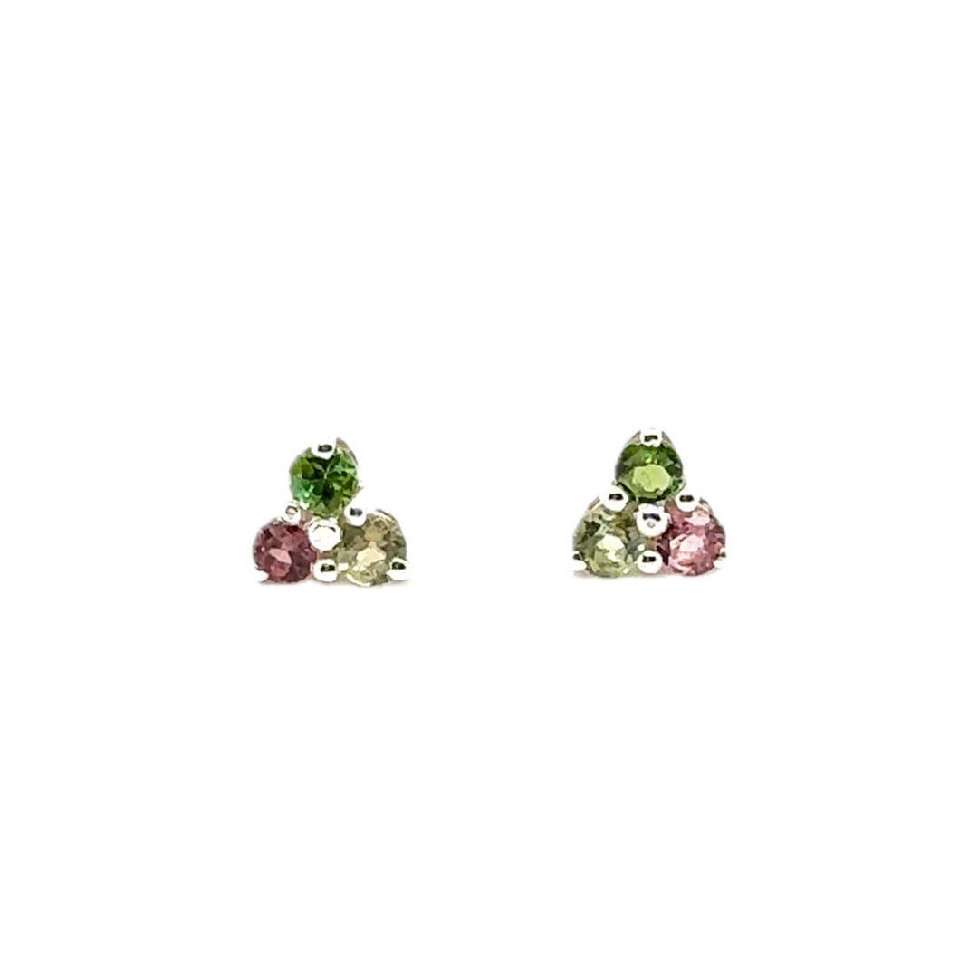 Sterling Silver Trilogy Tourmaline Stud Earrings