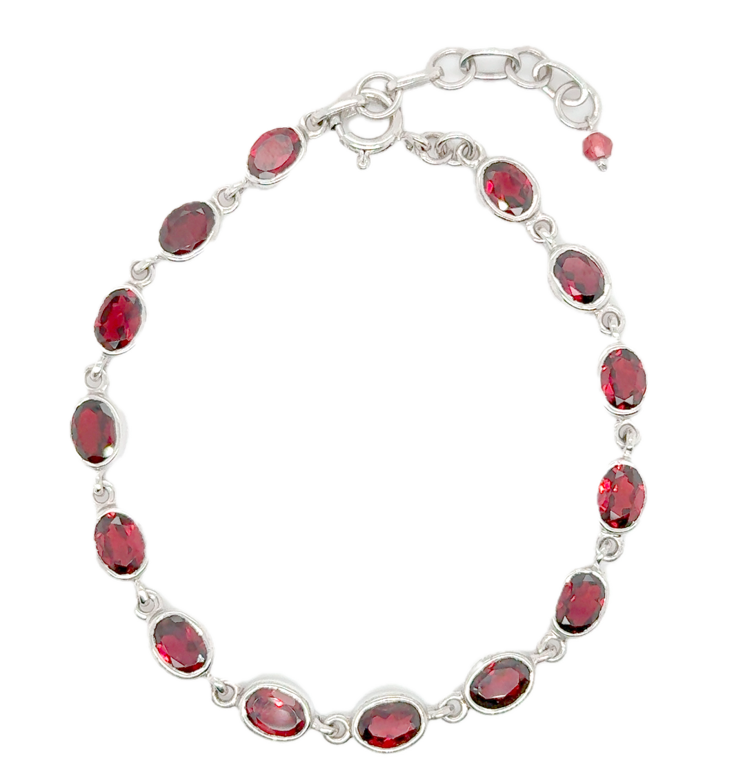 Sterling Silver Oval Bezel Garnet Bracelet