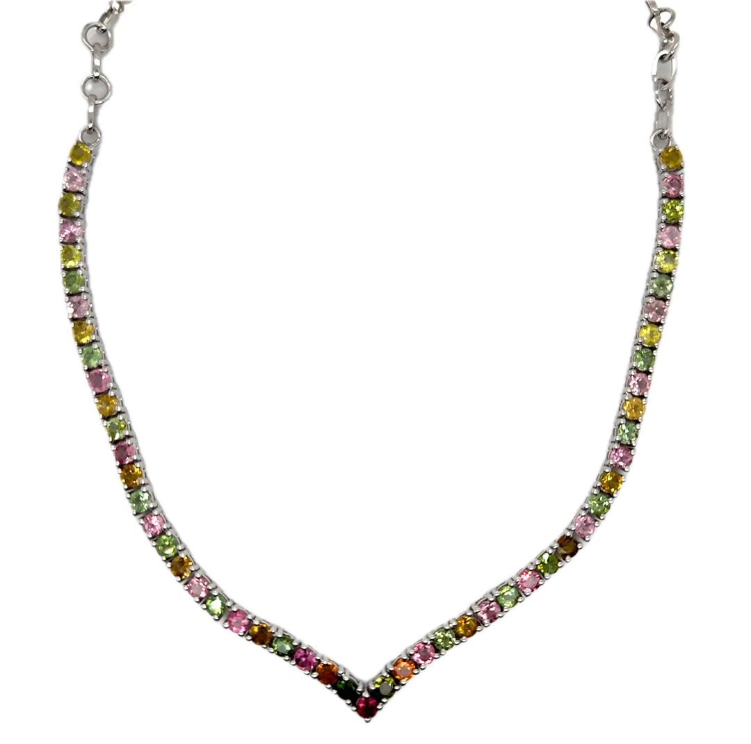 Sterling Silver Pink &amp; Green Tourmaline Collier Necklace