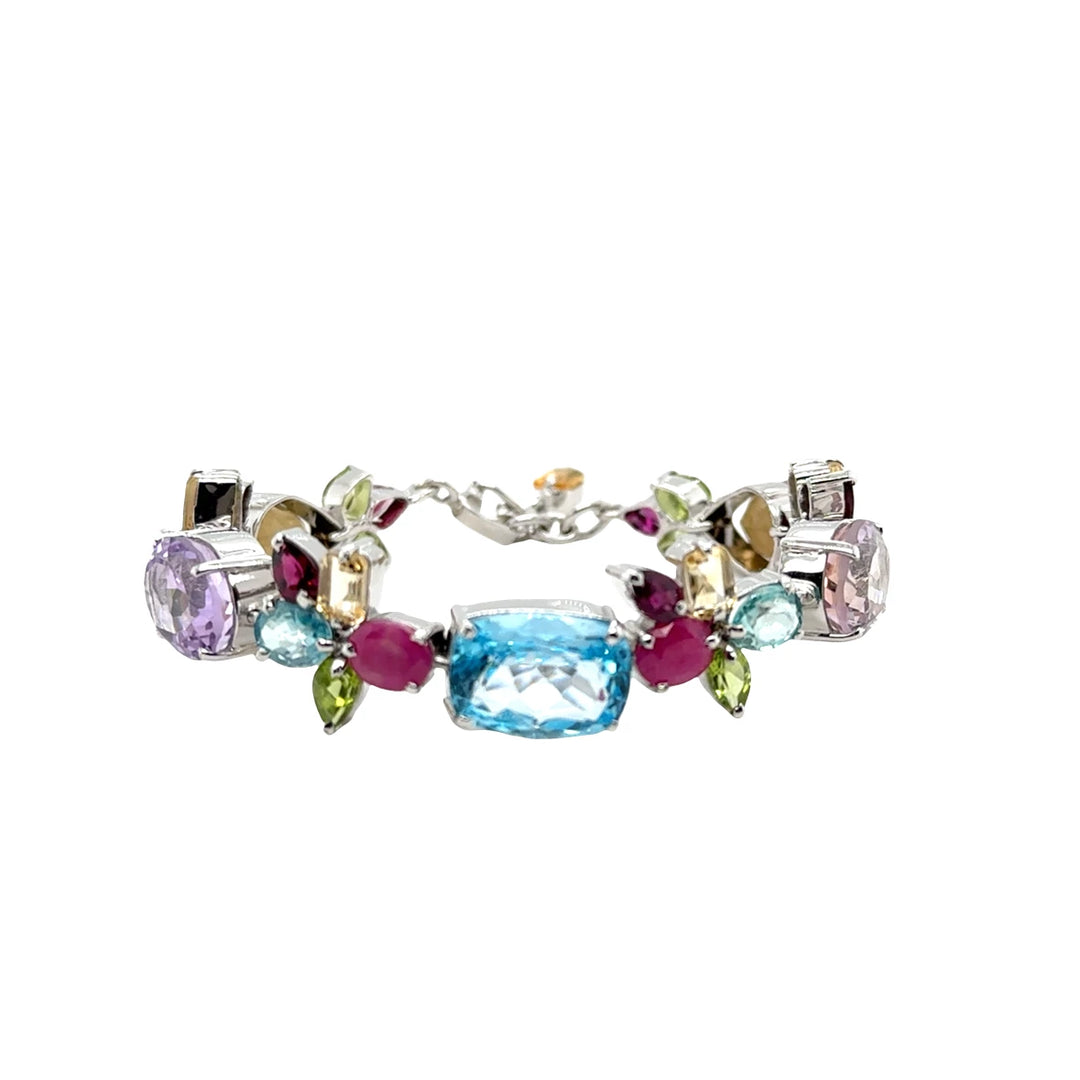 Sterling Silver Multi-Coloured Natural Gemstone Bracelet