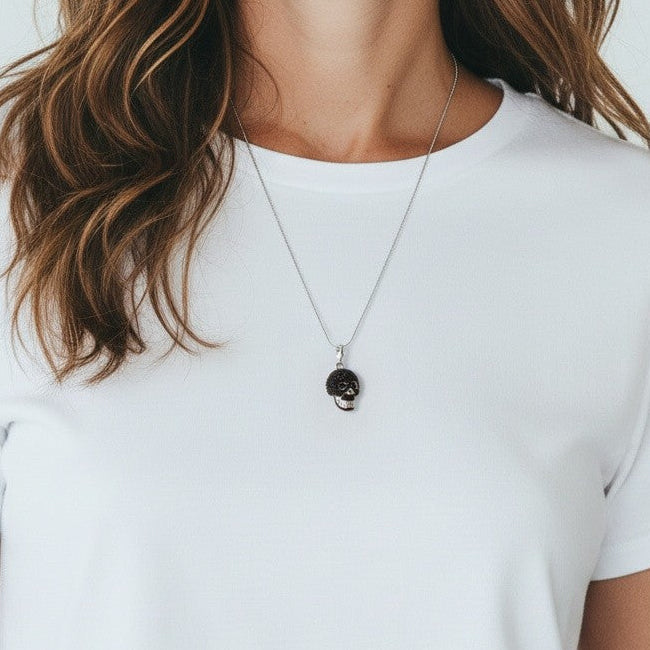 Sterling Silver Black CZ Skull Pendant