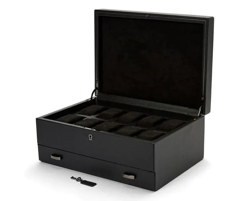Wolf British Racing 10 Piece Watch Box with Drawer Black