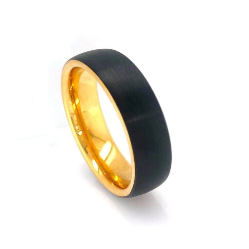 BLAZE Men's Tungsten Black Brushed IP Ring With Gold Details