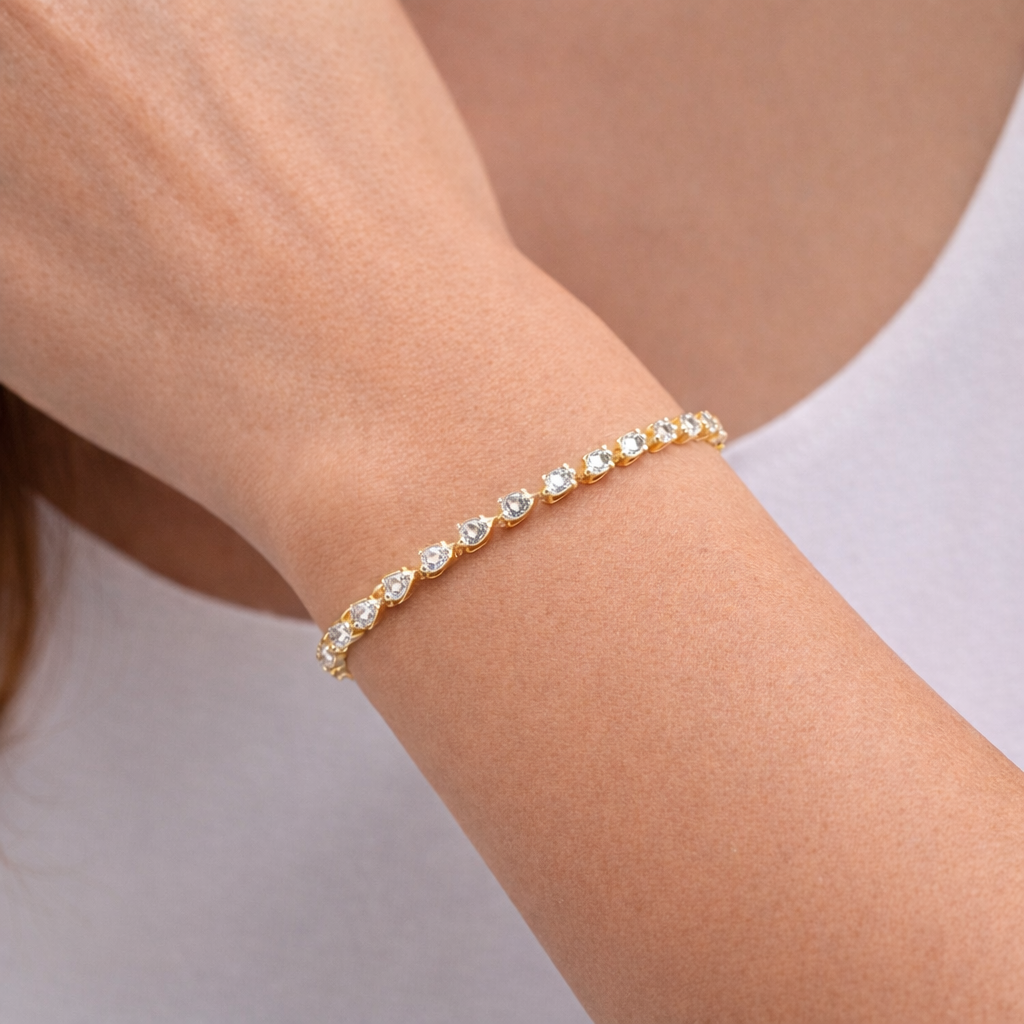 Gold Plated CZ Pear-Shaped Tennis Bracelet