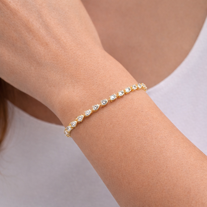 Gold Plated CZ Pear-Shaped Tennis Bracelet