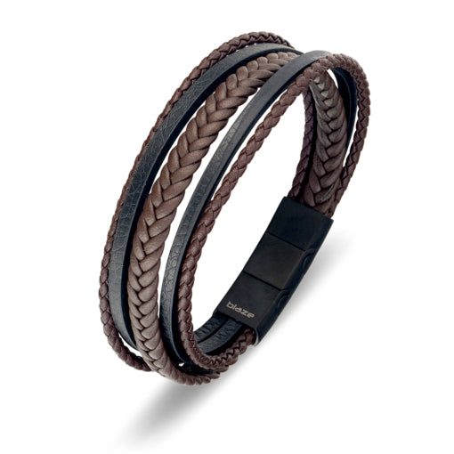 BLAZE Leather Stainless Steel Multi-Bracelet Black & Brown