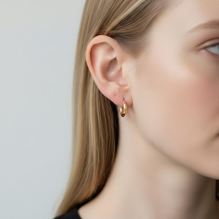 9ct Yellow Gold 14mm Round Knife Edge Hinged Hoop Earrings