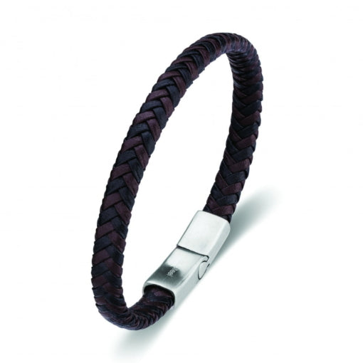 BLAZE Leather Stainless Steel Brown & Blue Braided Bracelet