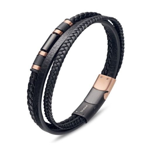 BLAZE Multi-Strand Black Leather &amp; Rose Gold Bracelet