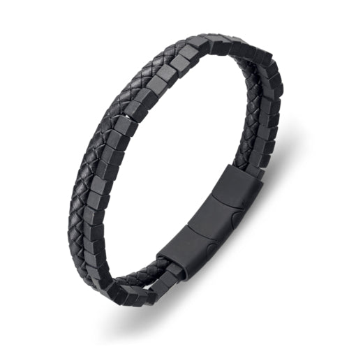 BLAZE Black Leather &amp; Agate Double Bracelet