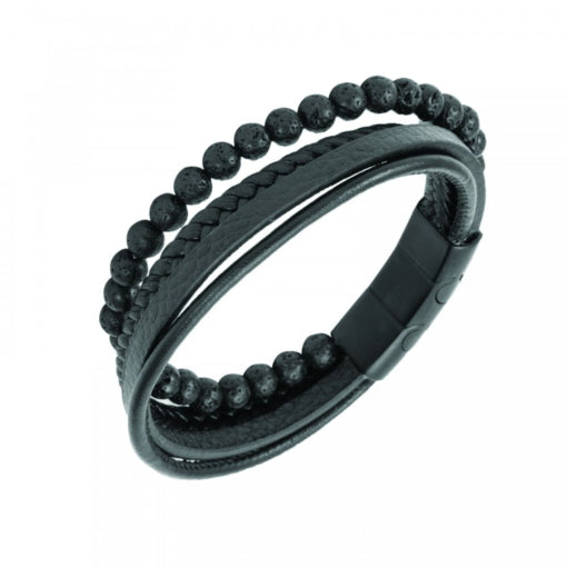 BLAZE Leather Stainless Steel Multi-Strand Black Bracelet