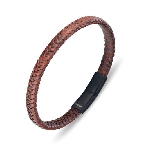 BLAZE Leather Stainless Steel Light Brown Braided Bracelet