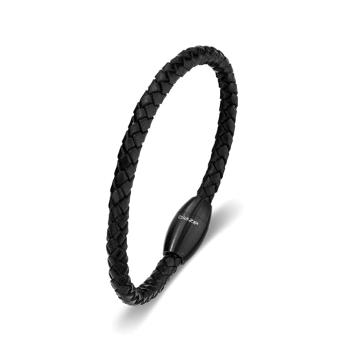 BLAZE Leather Stainless Steel Black Braided Bracelet
