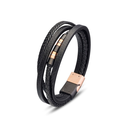 BLAZE Multi-Strand Leather &amp; Rose Gold Bracelet