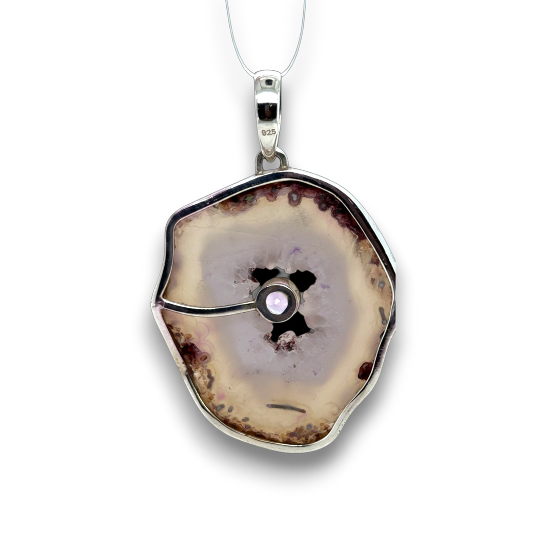 Sterling Silver Large Agate &amp; Amethyst Pendant