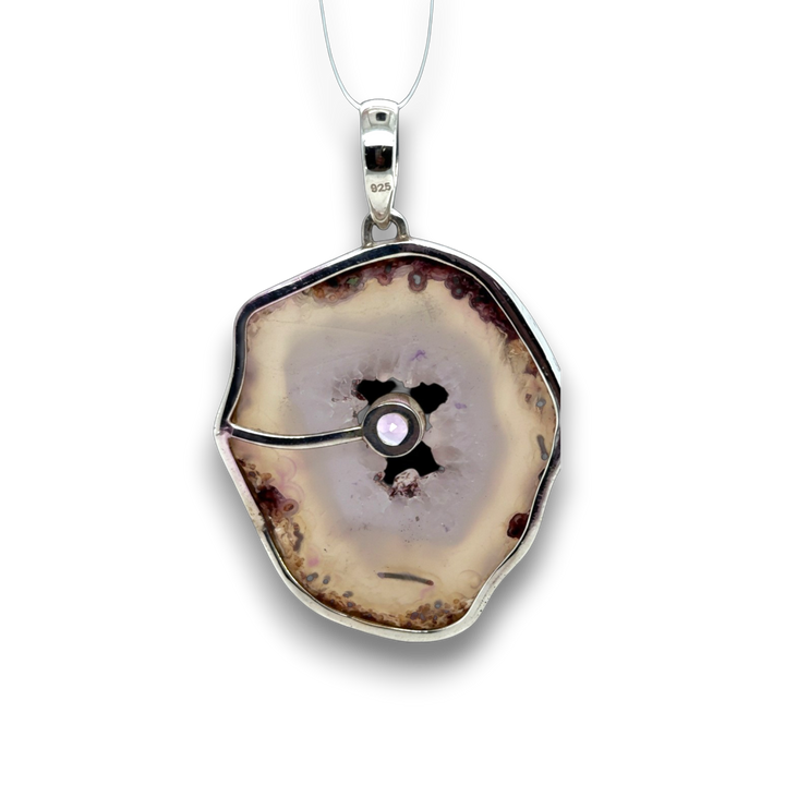 Sterling Silver Large Agate &amp; Amethyst Pendant