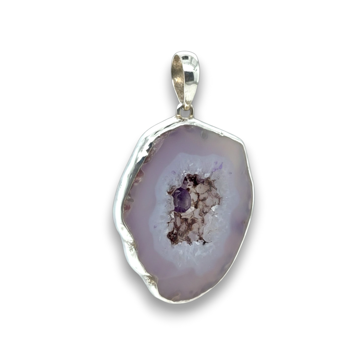 Sterling Silver Large Agate &amp; Amethyst Pendant