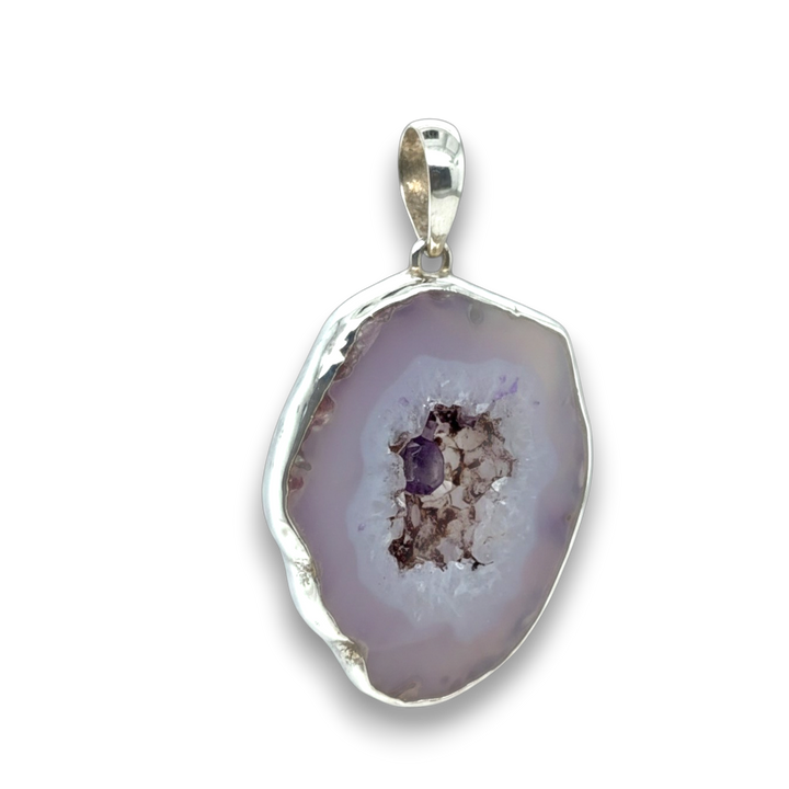 Sterling Silver Large Agate &amp; Amethyst Pendant