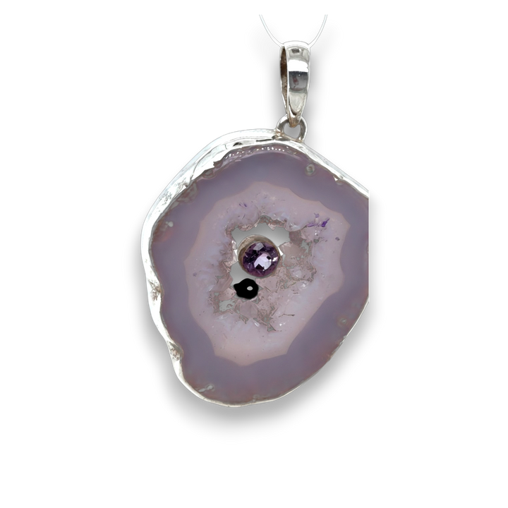 Sterling Silver Large Agate &amp; Amethyst Pendant