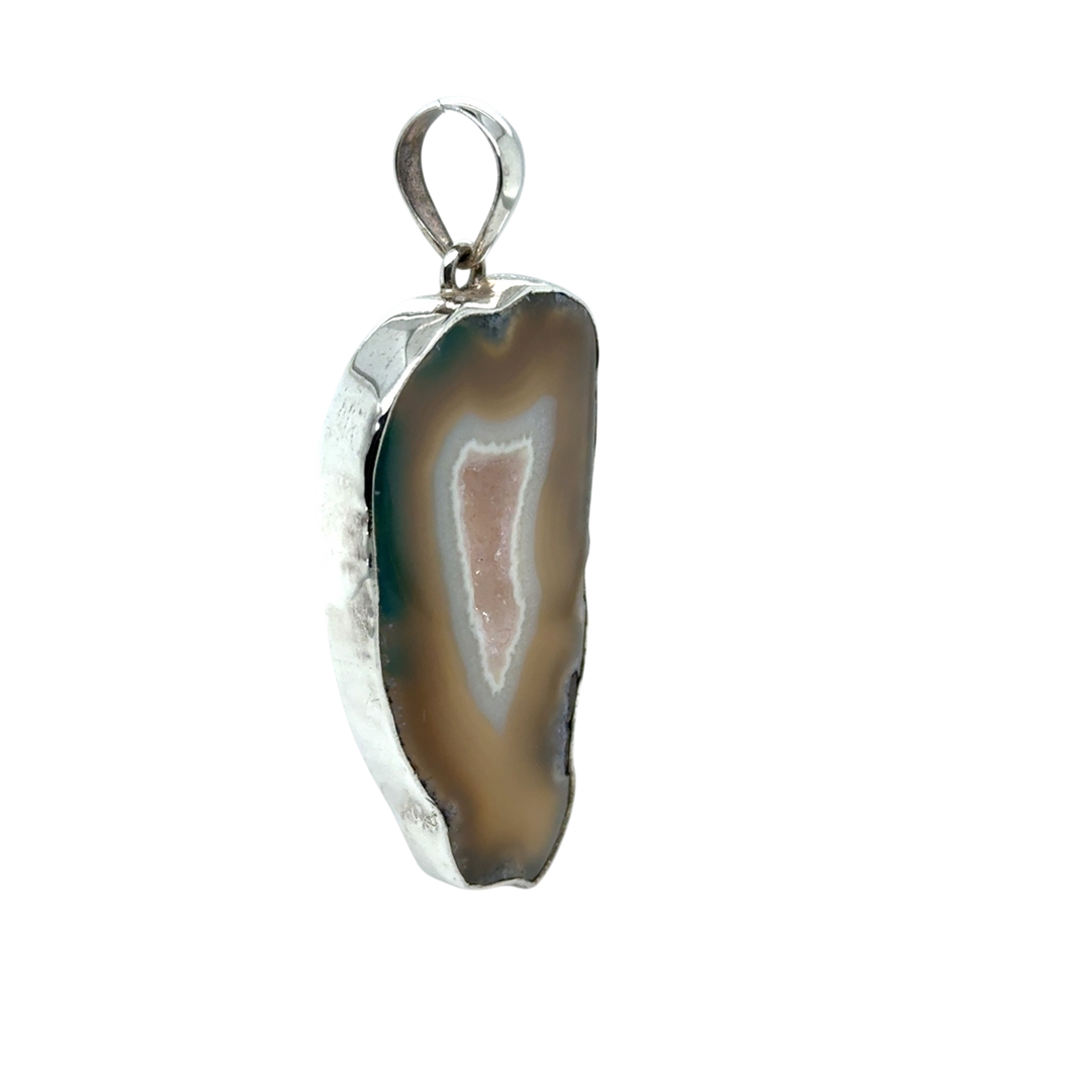 Sterling Silver Large Green Agate Pendant