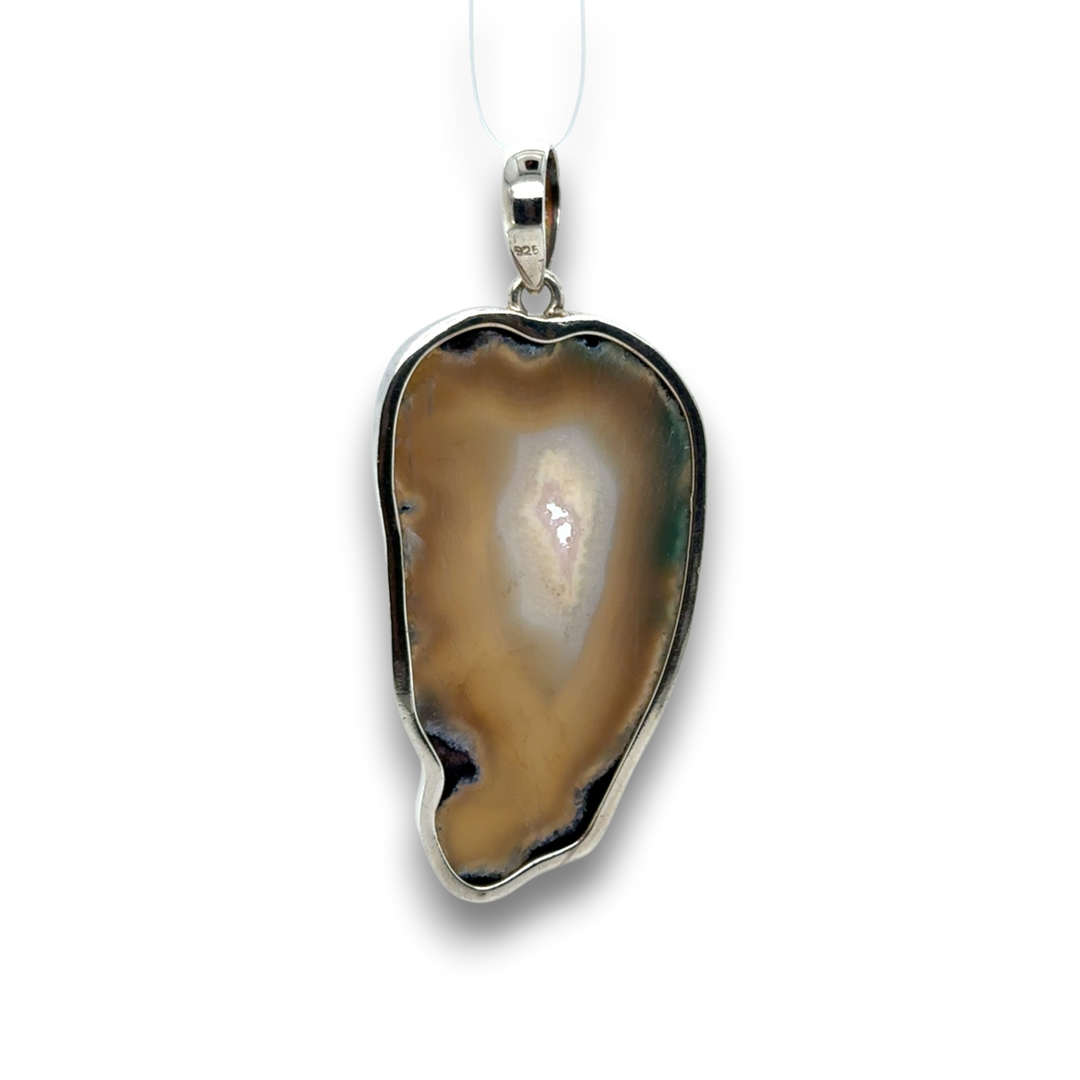 Sterling Silver Large Green Agate Pendant
