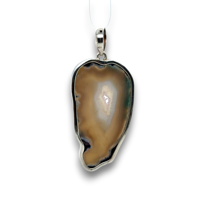 Sterling Silver Large Green Agate Pendant