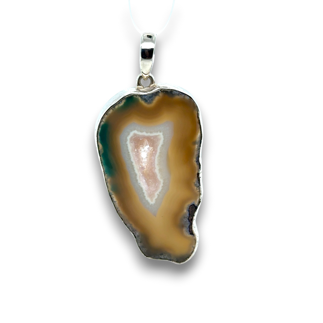 Sterling Silver Large Green Agate Pendant