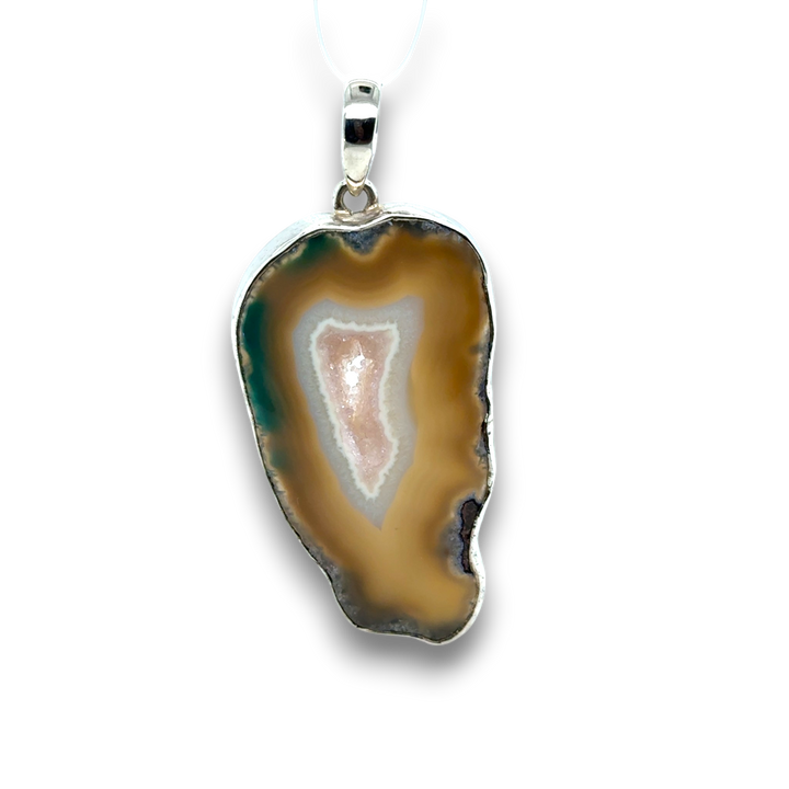 Sterling Silver Large Green Agate Pendant