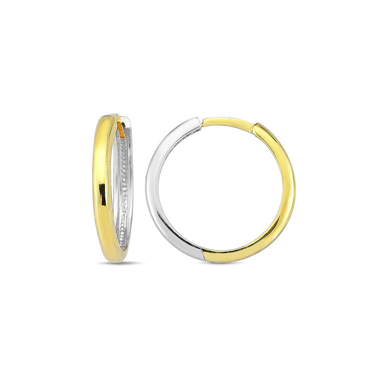 9K Yellow Gold & White Gold Fine Huggie Earrings 16mm