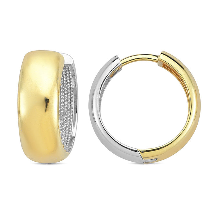 9K Yellow Gold & White Gold Wide Huggie Earrings 16mm - B & S Lyncris Jewellers