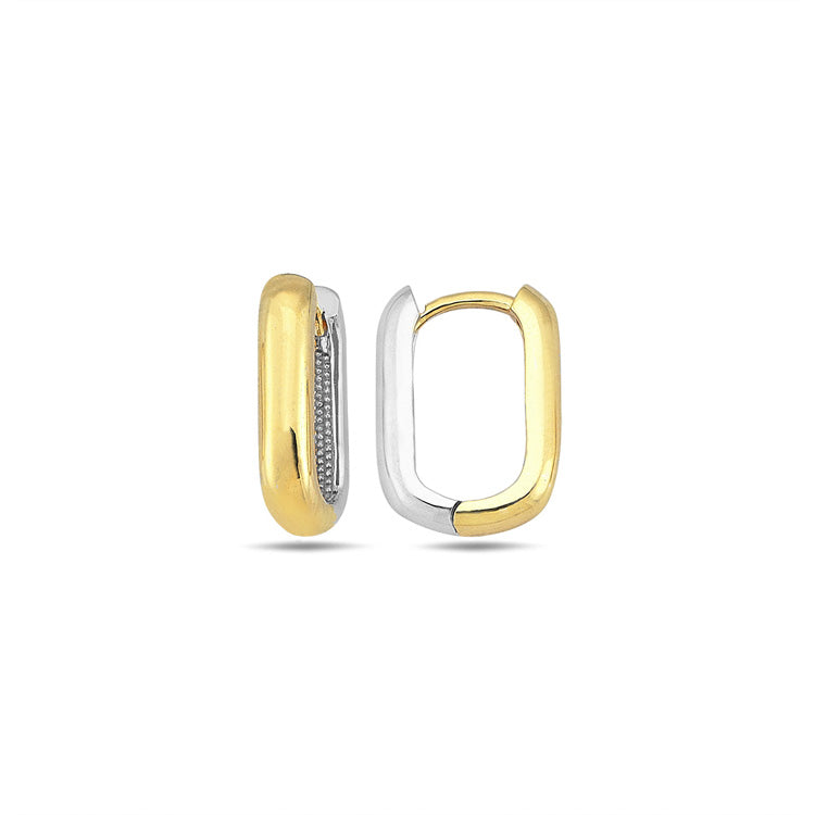 9K Yellow Gold & White Gold Rectangle Huggie Earrings 15mm