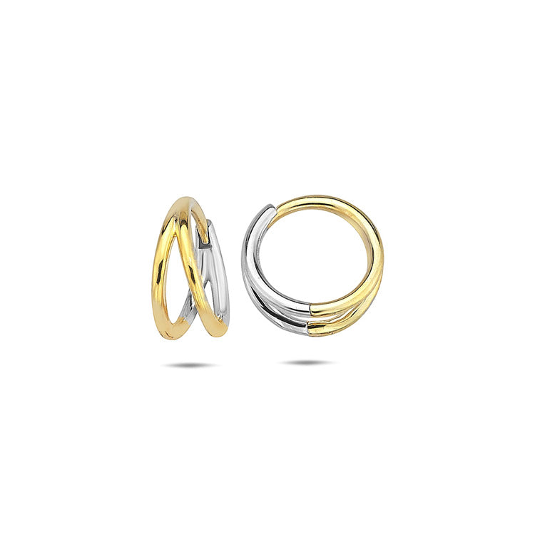 9K Yellow Gold & White Gold Split Huggie Earrings 13.5mm