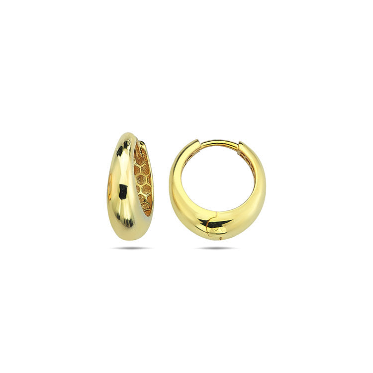 9K Yellow Gold Round Tapered Huggie Earrings 14mm - B & S Lyncris Jewellers