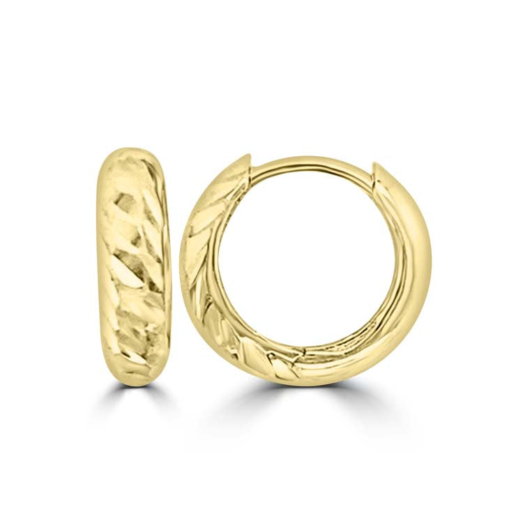 9K Yellow Gold Textured Hollow Creole Earrings 9mm - B & S Lyncris Jewellers