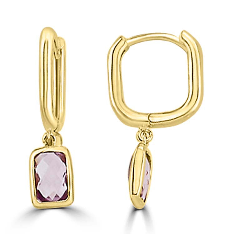 9K Yellow Gold Faceted Amethyst Huggie Earrings