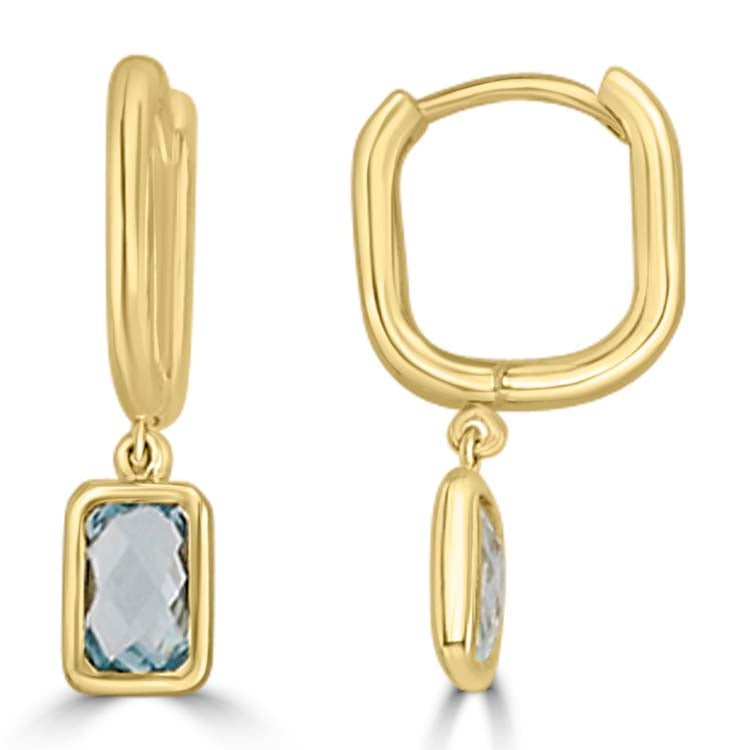 9K Yellow Gold Faceted Sky Blue Topaz Huggie Earrings