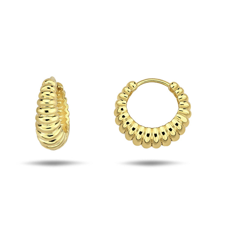 9K Yellow Gold Crossiant Hoop Earrings 15mm