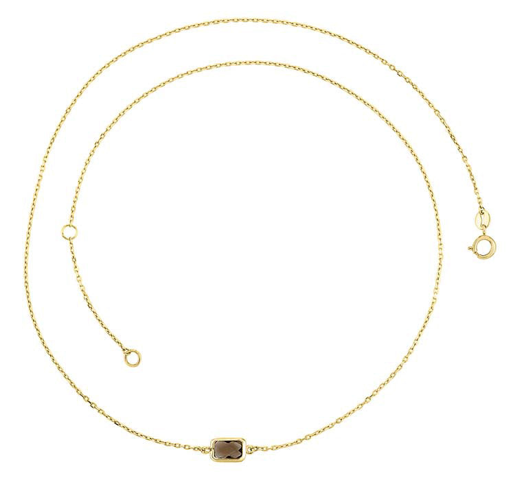 9K Yellow Gold Faceted Smokey Quartz Necklace 45cm