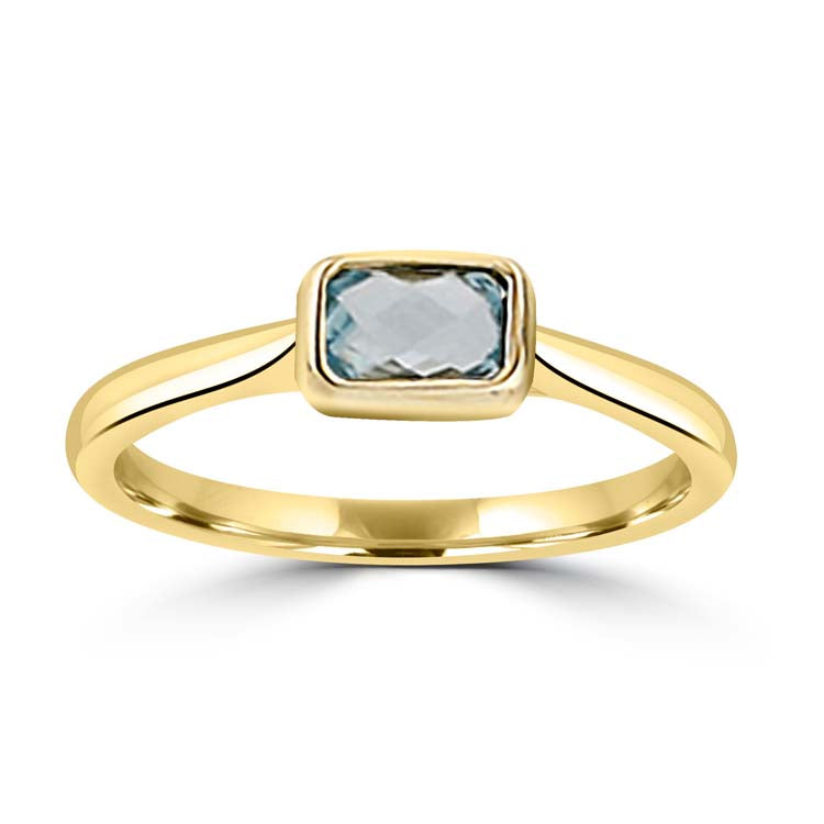 9K Yellow Gold Faceted Sky Blue Topaz Ring
