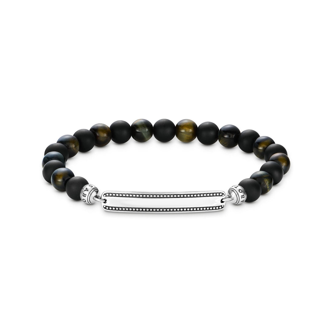 THOMAS SABO Engraved bracelet with obsidian beads - B &amp; S Lyncris Jewellers