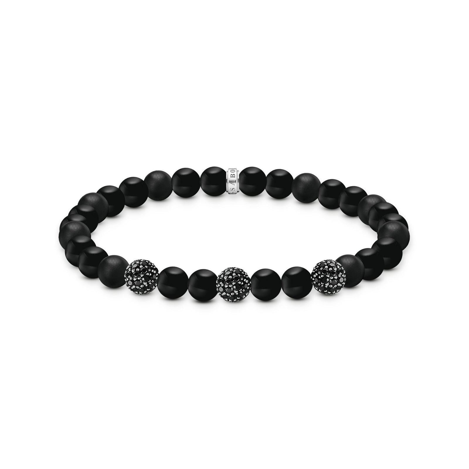 THOMAS SABO Obsidian bracelet with three zirconia beads - B & S Lyncris Jewellers
