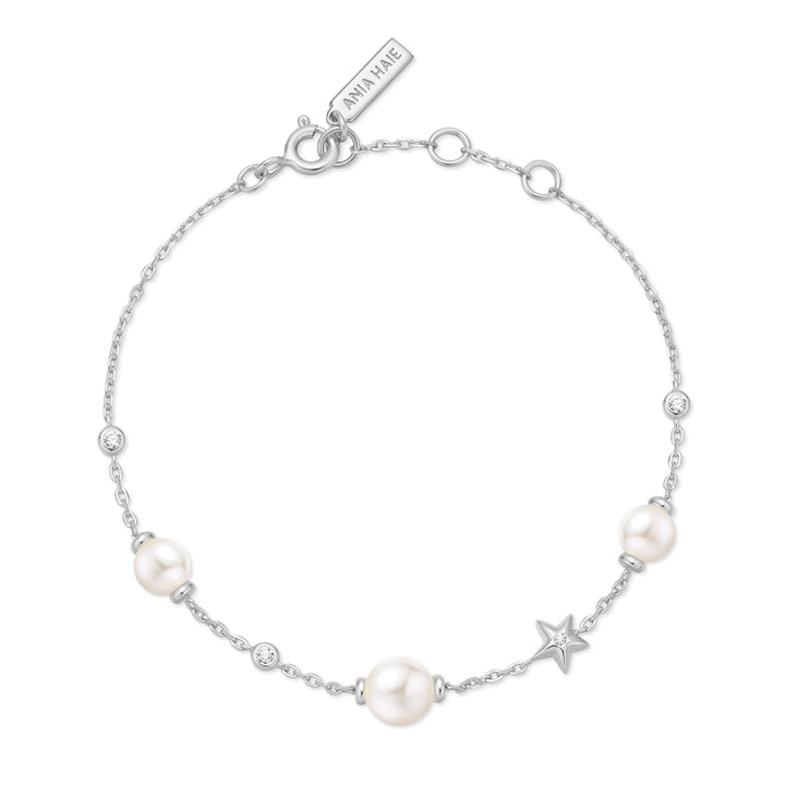 Ania Haie Silver Pearl and Star Station Bracelet