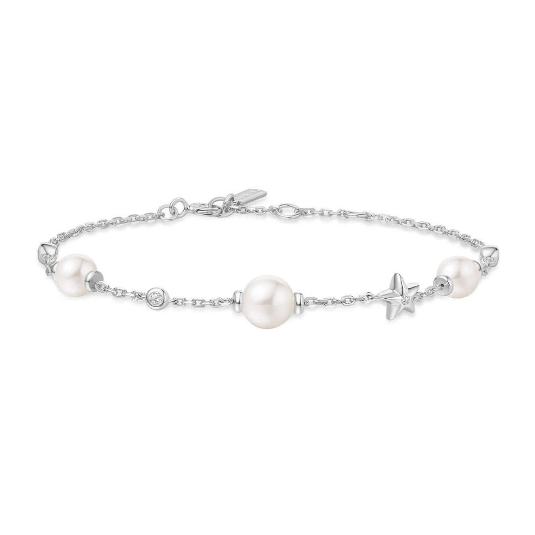 Ania Haie Silver Pearl and Star Station Bracelet